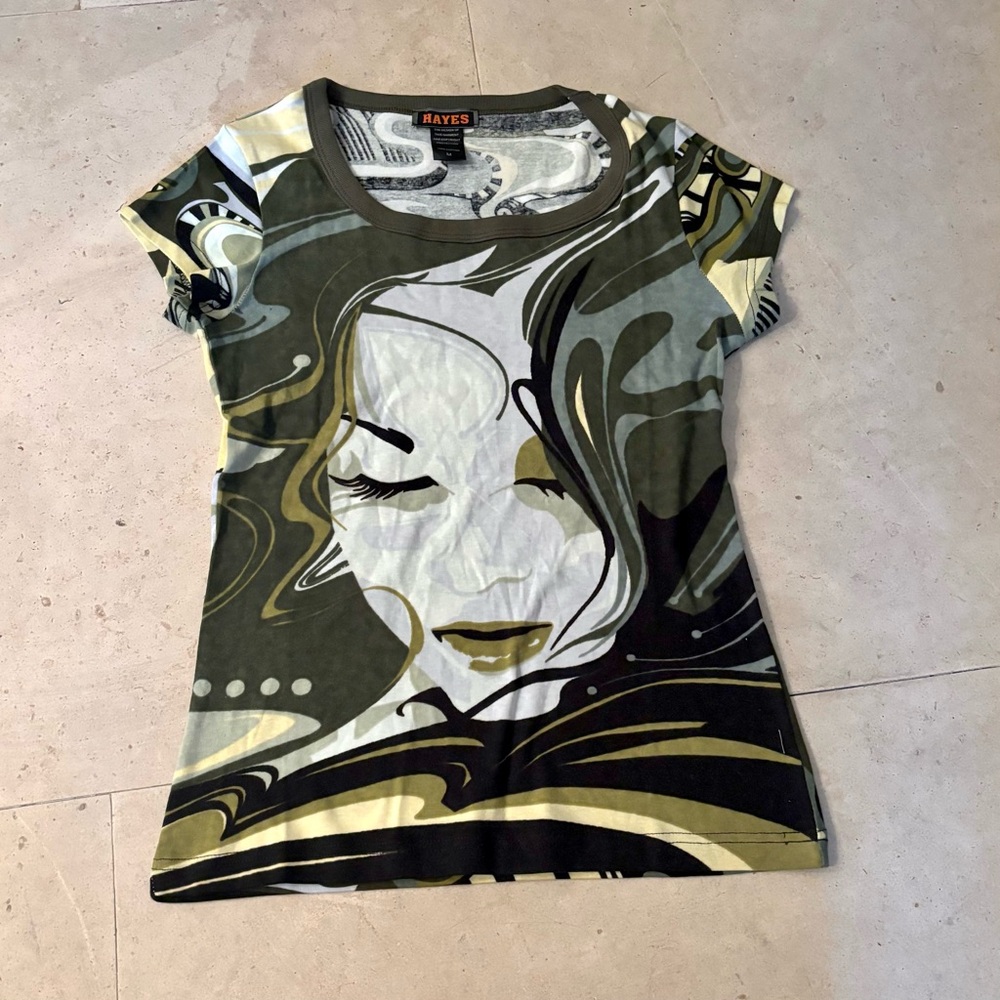 New Vintage Y2K Hayes Top M Custo Barcelona Short Sleeve Graphic Tshirt Baby Tee